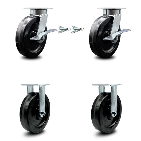 8 Inch Kingpinless Phenolic Wheel Caster Swivel Locks 2 Rigid SCC, 2PK